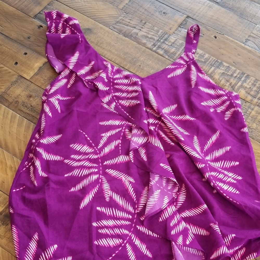Asymmetrical Ruffle Purple Leaf Fern Tank Top